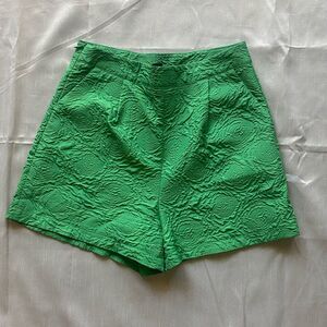 Small Green Textured Fold Pleated Shorts w/Pockets